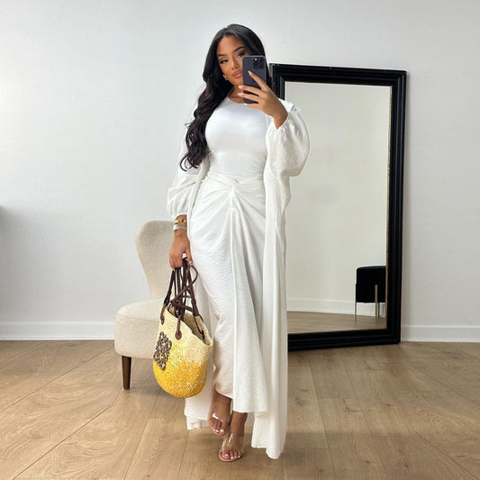 Nipped Waist Skirt Robe Two-piece Set