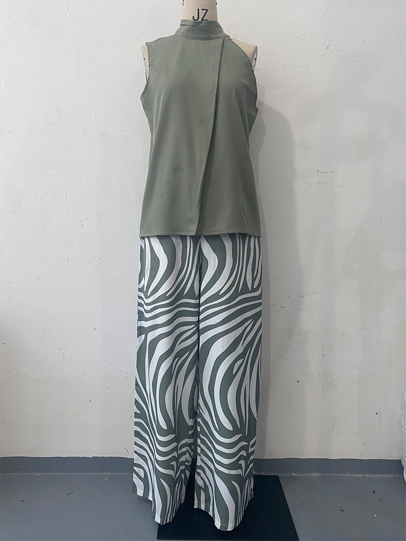 Top Zebra Print Wide Leg Pants Fashion Two-piece Suit Women's Clothing