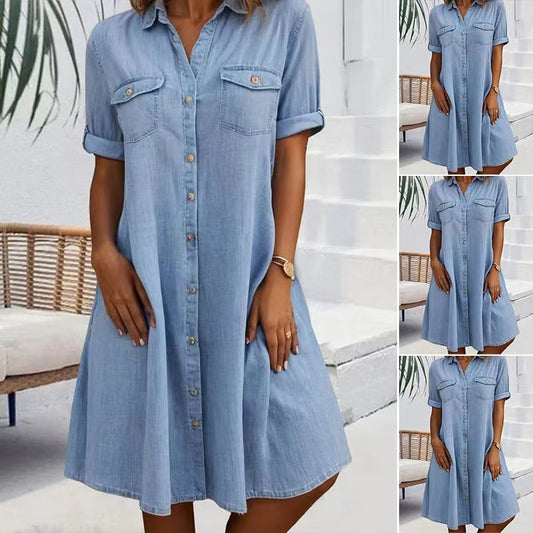 Fashion Personality Female Denim Solid Color Dress