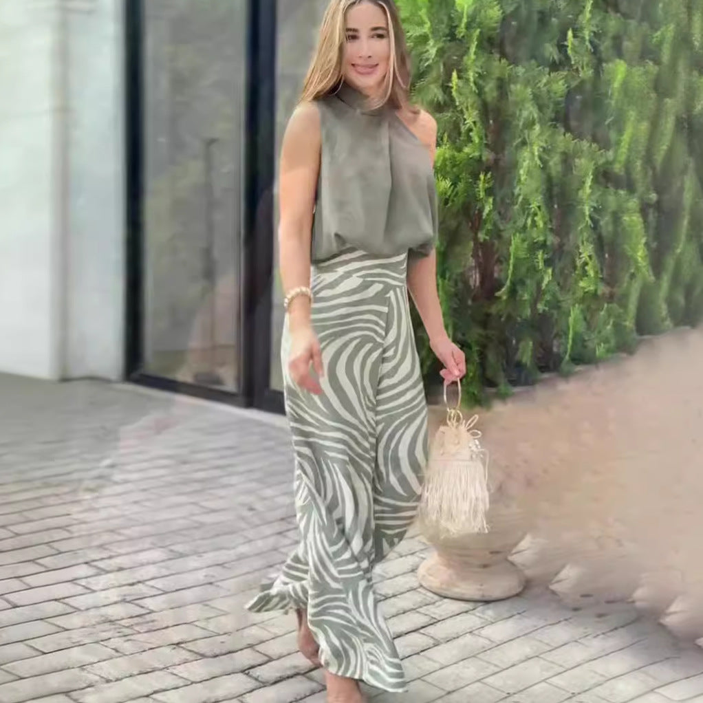 Top Zebra Print Wide Leg Pants Fashion Two-piece Suit Women's Clothing