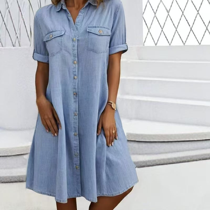 Fashion Personality Female Denim Solid Color Dress