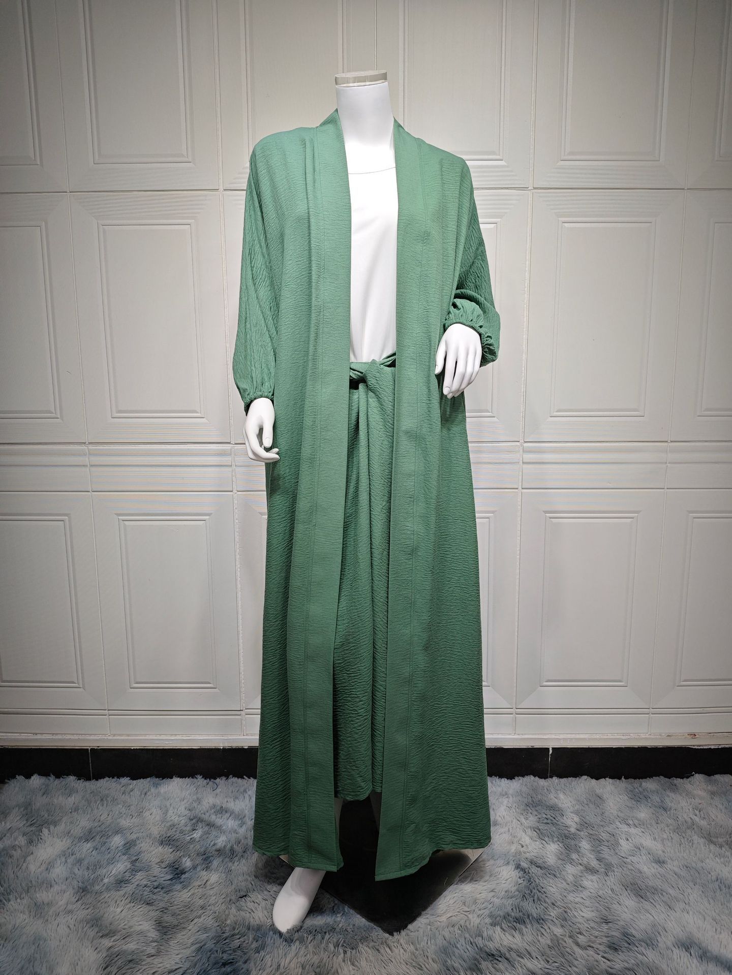 Nipped Waist Skirt Robe Two-piece Set