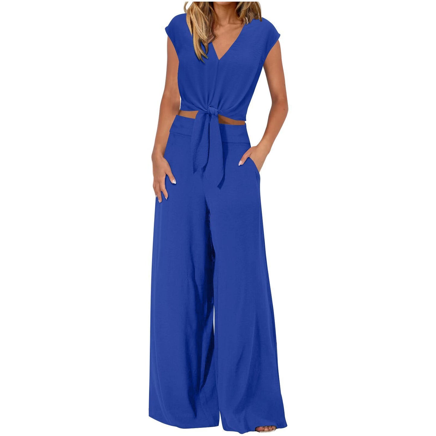 Short Top Wide Leg Pants Suit